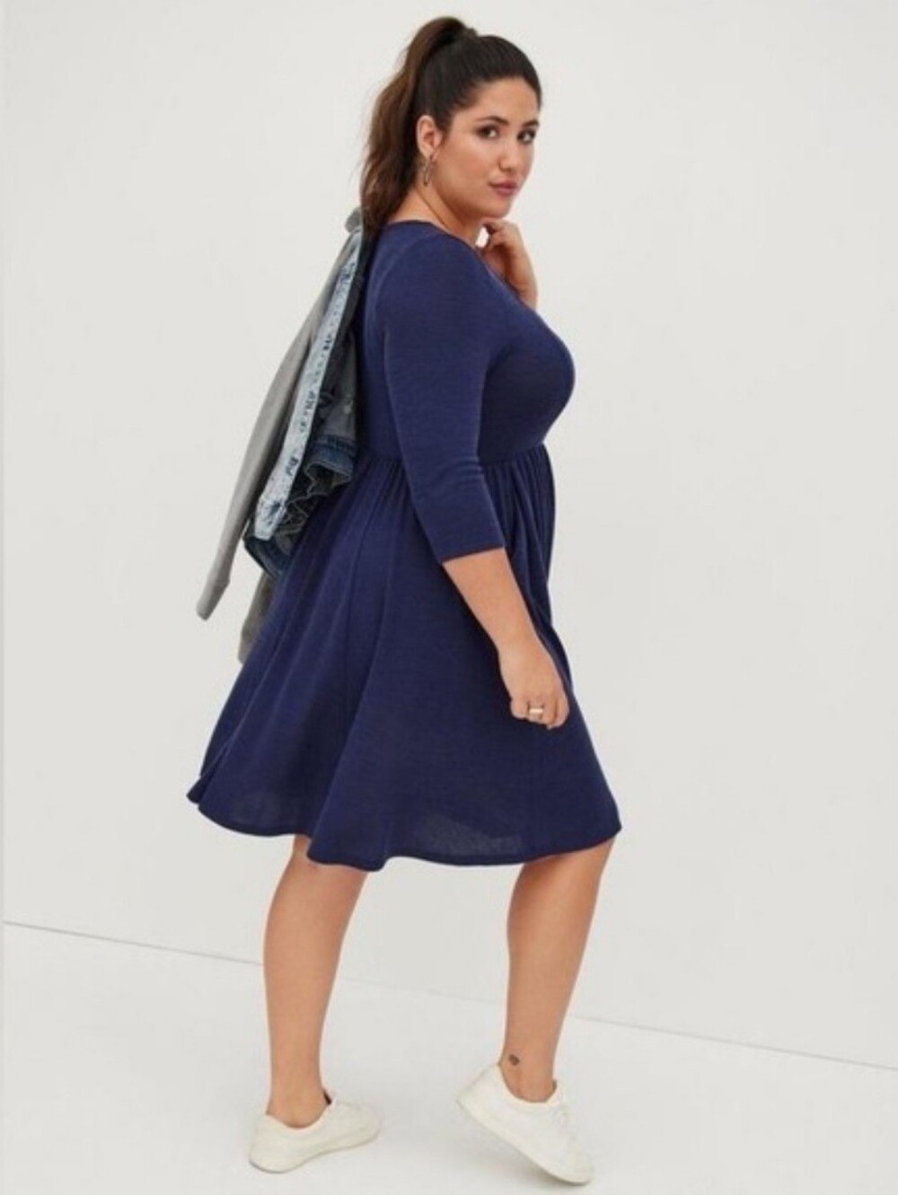 Torrid super soft plush 3/4 sleeve navy skater dress stretch pockets minimalist - Picture 10 of 11